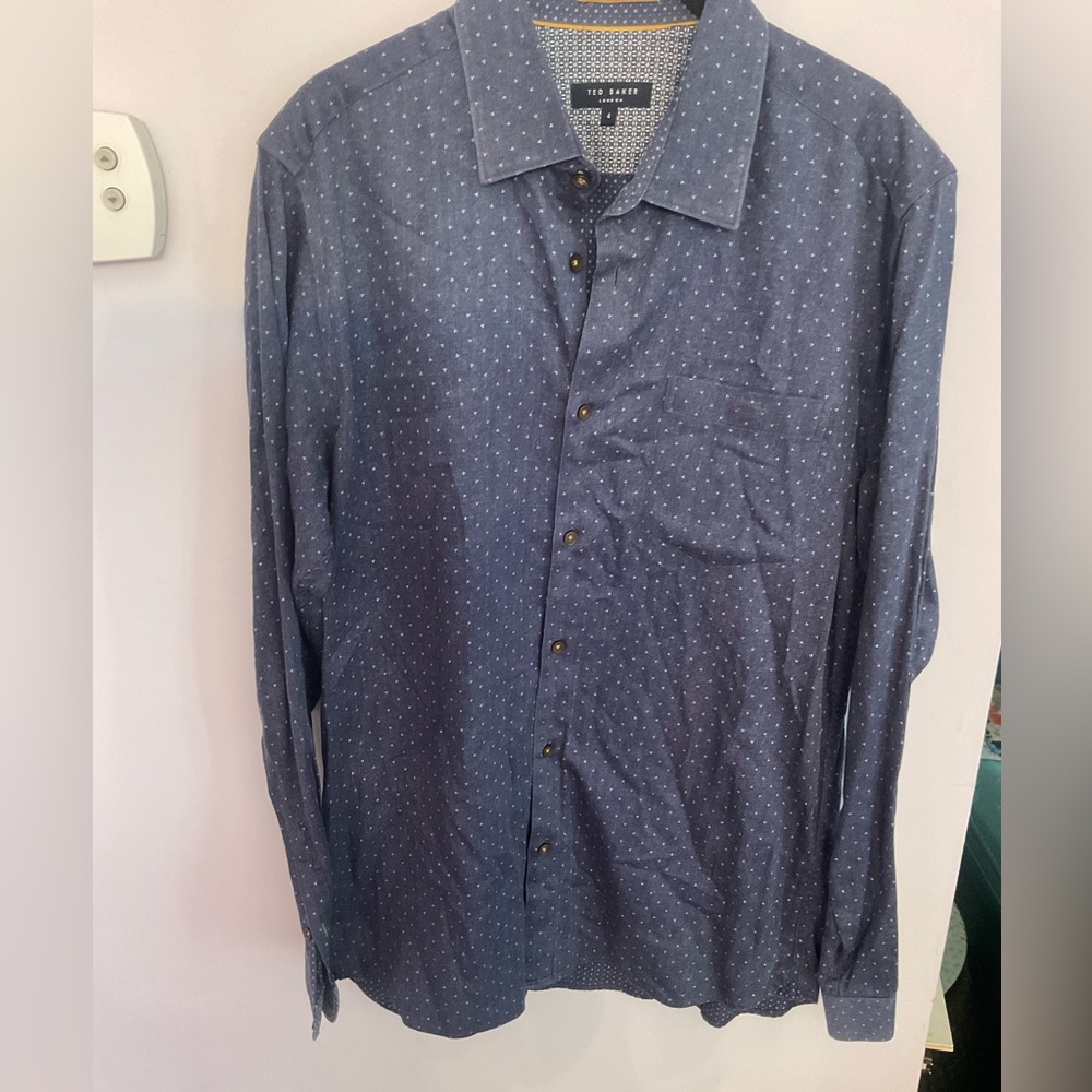 Ted Baker Navy Patterned Button Down Shirt